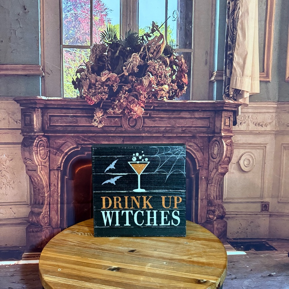 Halloween Bar Kitchen Themed Sign Drink Up Witches Martini Bats Web Cute 🍸🎃
